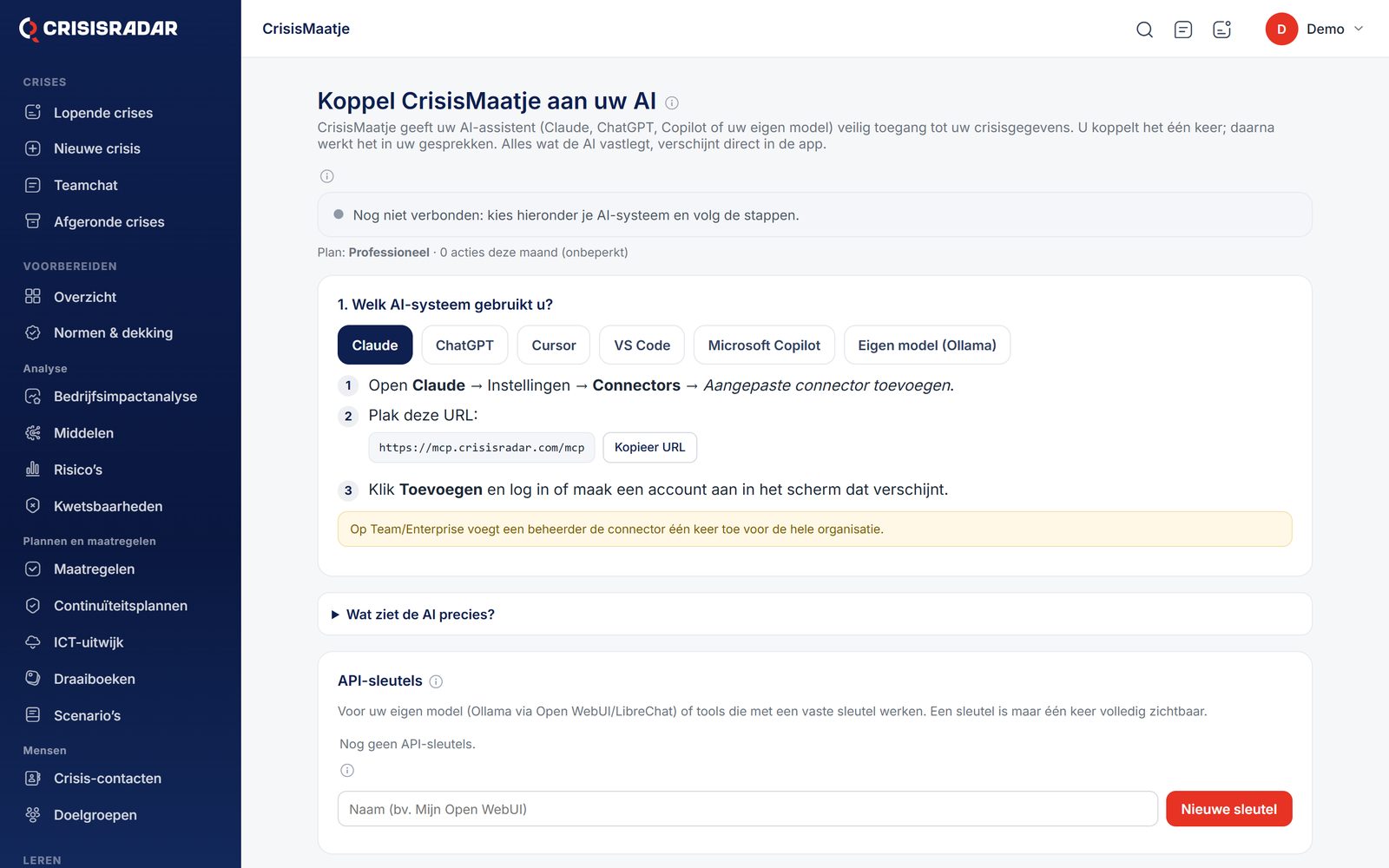 CrisisMaatje koppelen aan uw eigen AI-assistent in drie stappen
