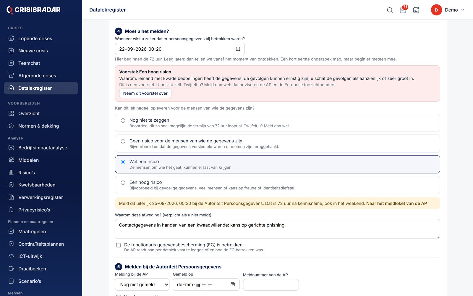 Moet u het melden: een voorstel op basis van de gevolgen, en tot wanneer u bij de AP kunt melden