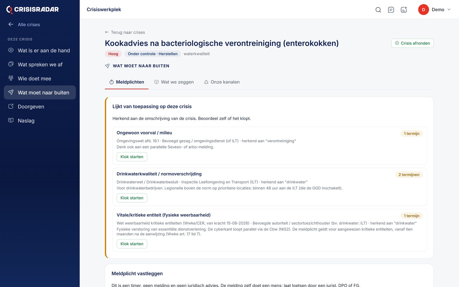 Meldplichten die op deze crisis van toepassing lijken, met termijnen