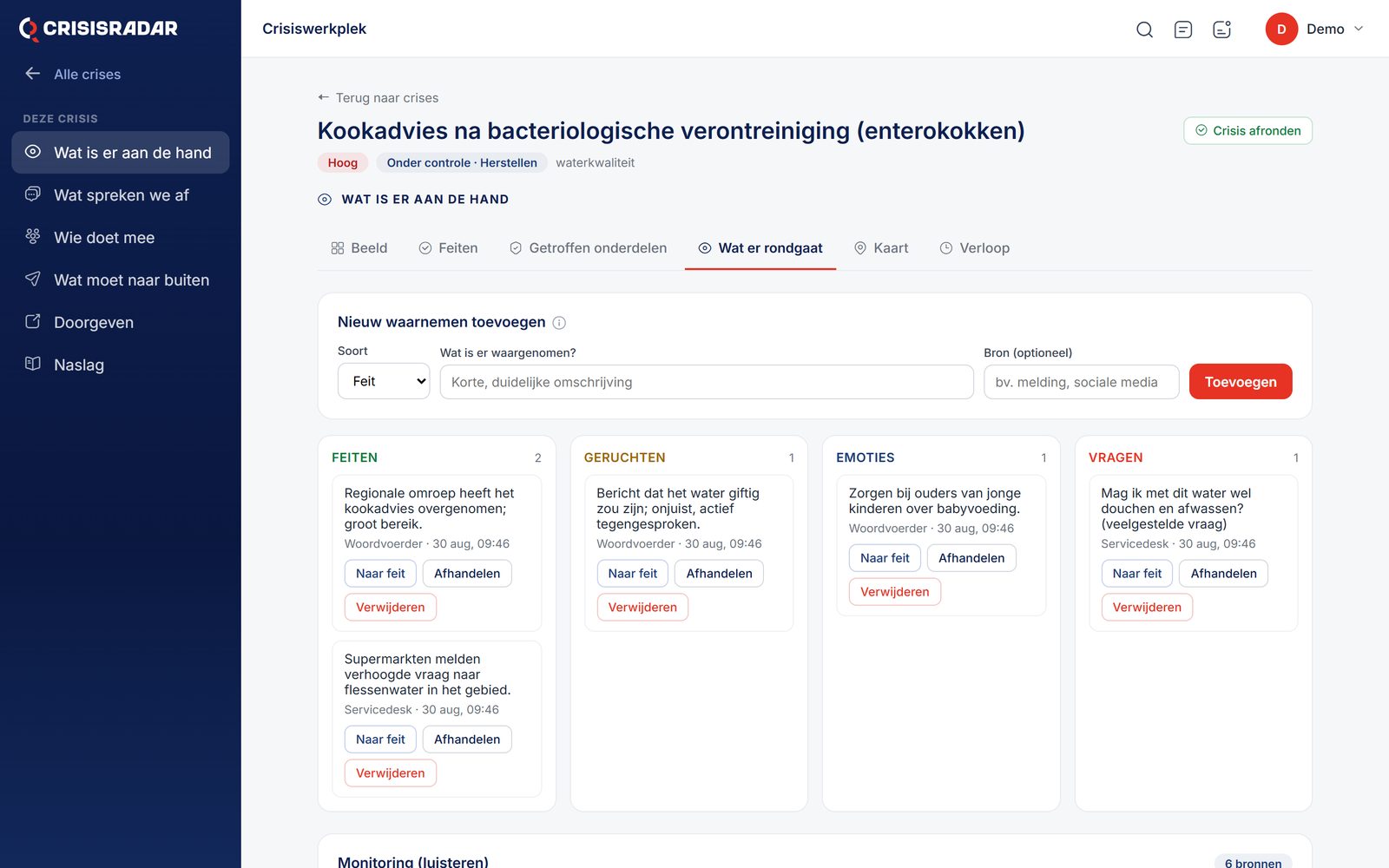 Omgevingsbeeld met feiten, geruchten, emoties en vragen van buiten