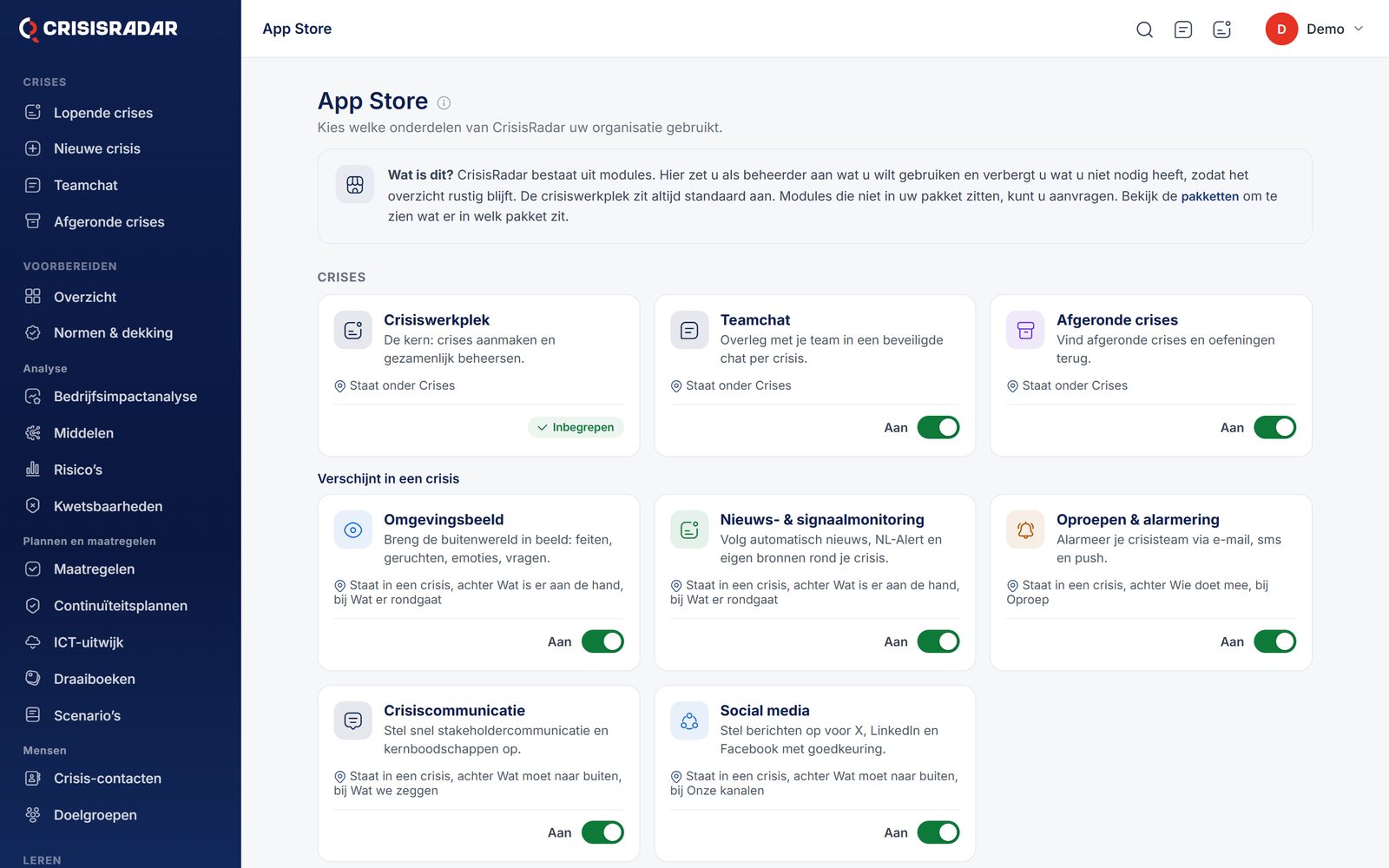De App Store: modules aan- en uitzetten per organisatie