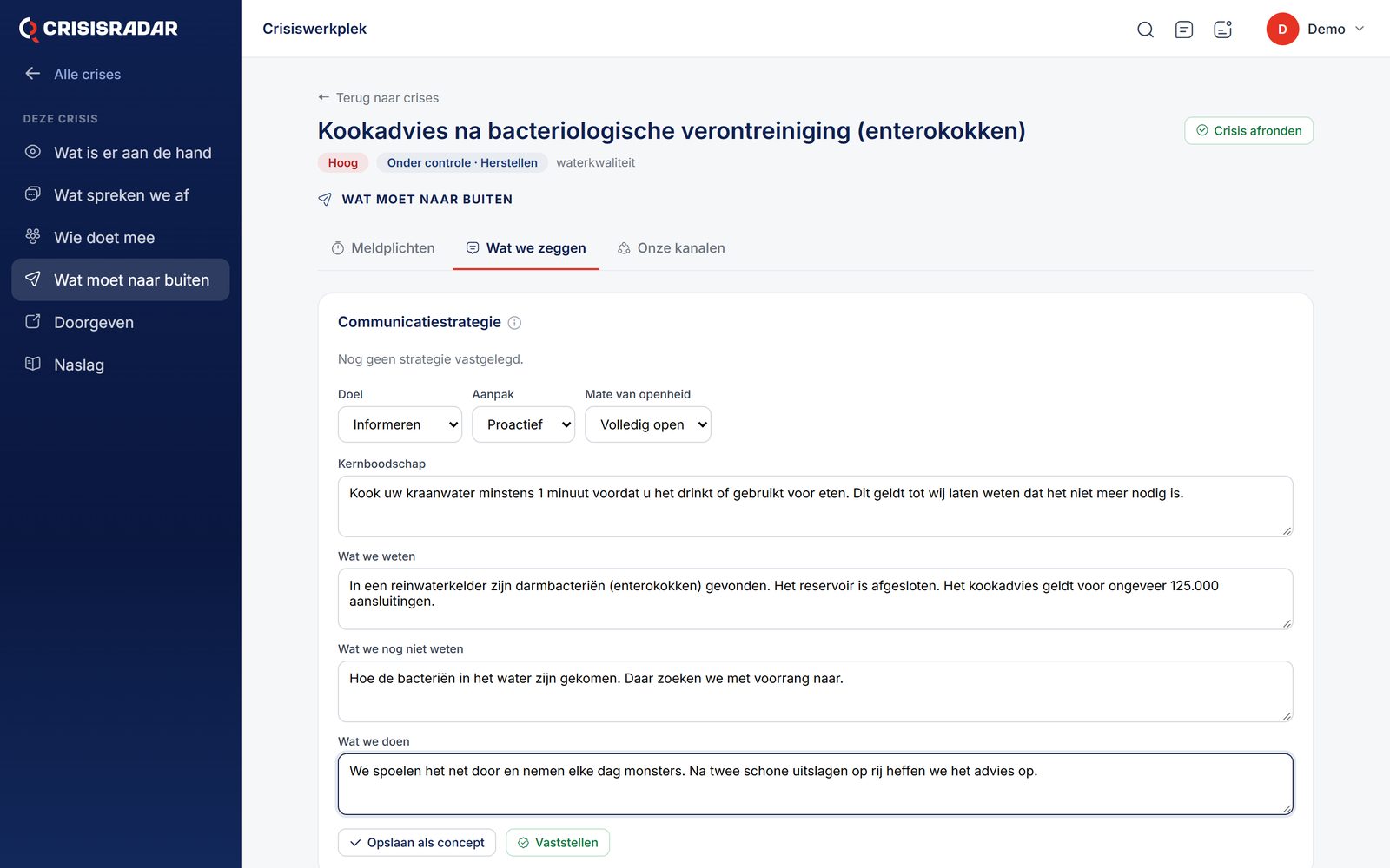 De kernboodschap die op de statuspagina komt
